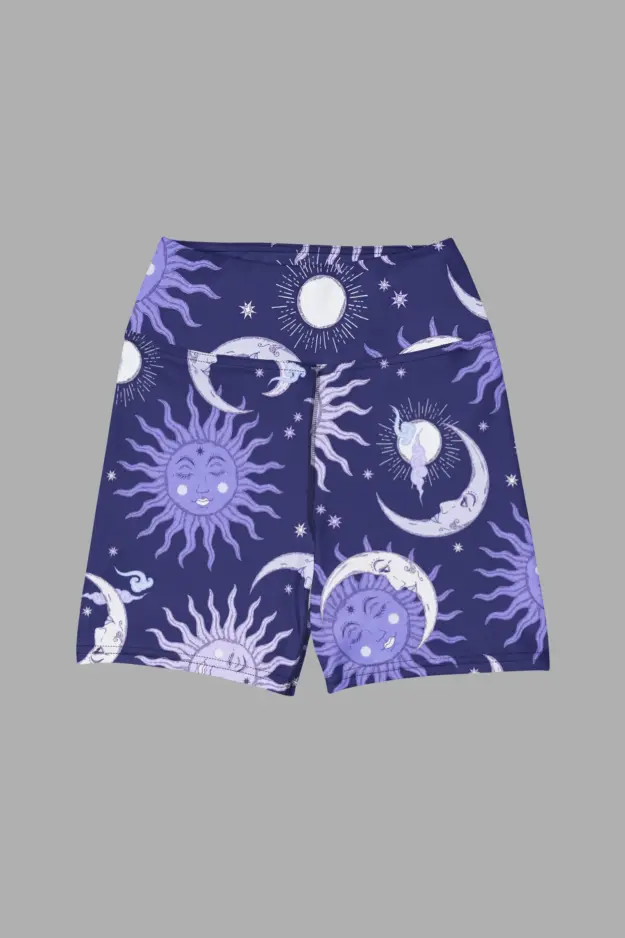 celestial whimsy yoga shorts flat front