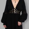 cosmic drifters black viscose lace insert maxi dress close