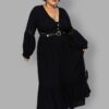 cosmic drifters black viscose lace insert maxi dress front plus size