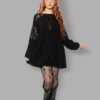 cosmic drifters black viscose lace insert mini dress front