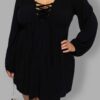 cosmic drifters black viscose lace up mini dress close plus size