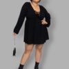 cosmic drifters black viscose lace up mini dress front plus size