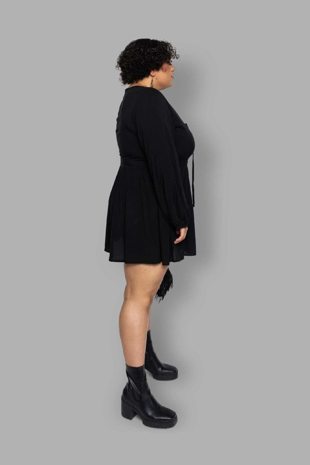 cosmic drifters black viscose lace up mini dress side plus size