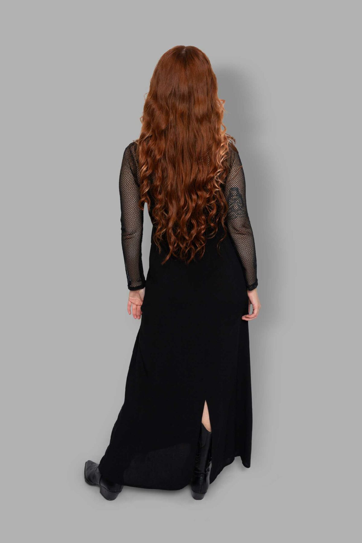 cosmic drifters black viscose maxi slip dress back