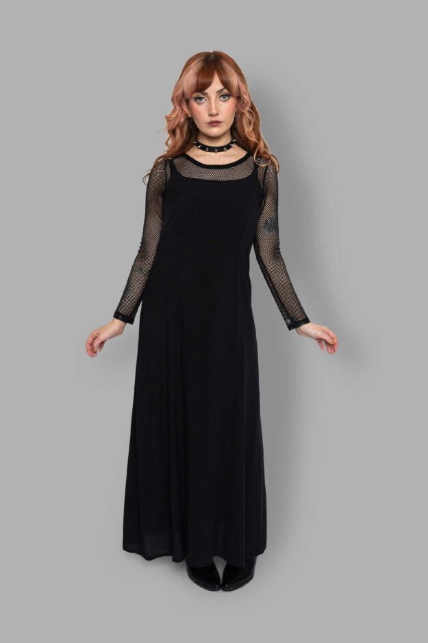 cosmic drifters black viscose maxi slip dress front