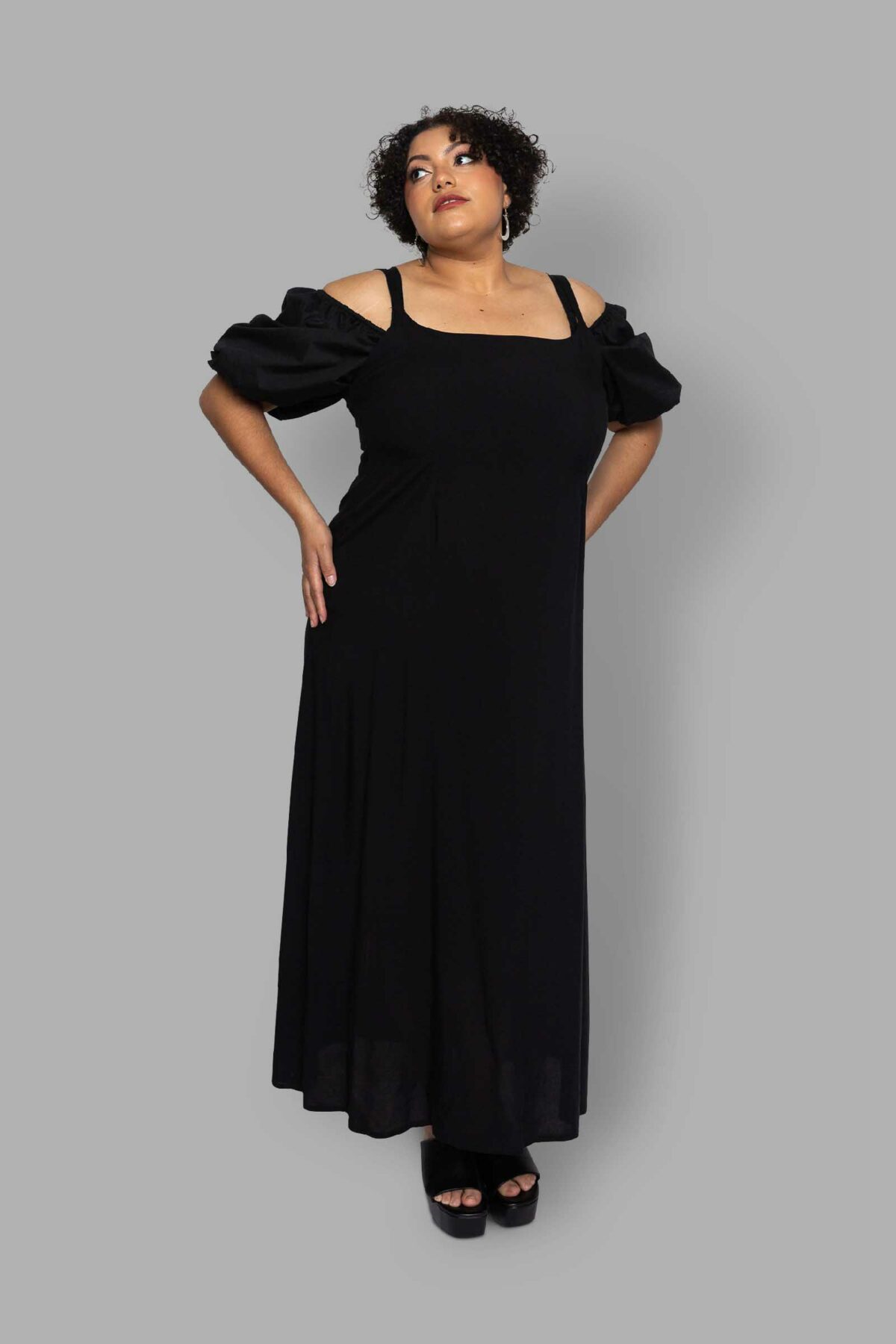 cosmic drifters black viscose maxi slip dress front plus size