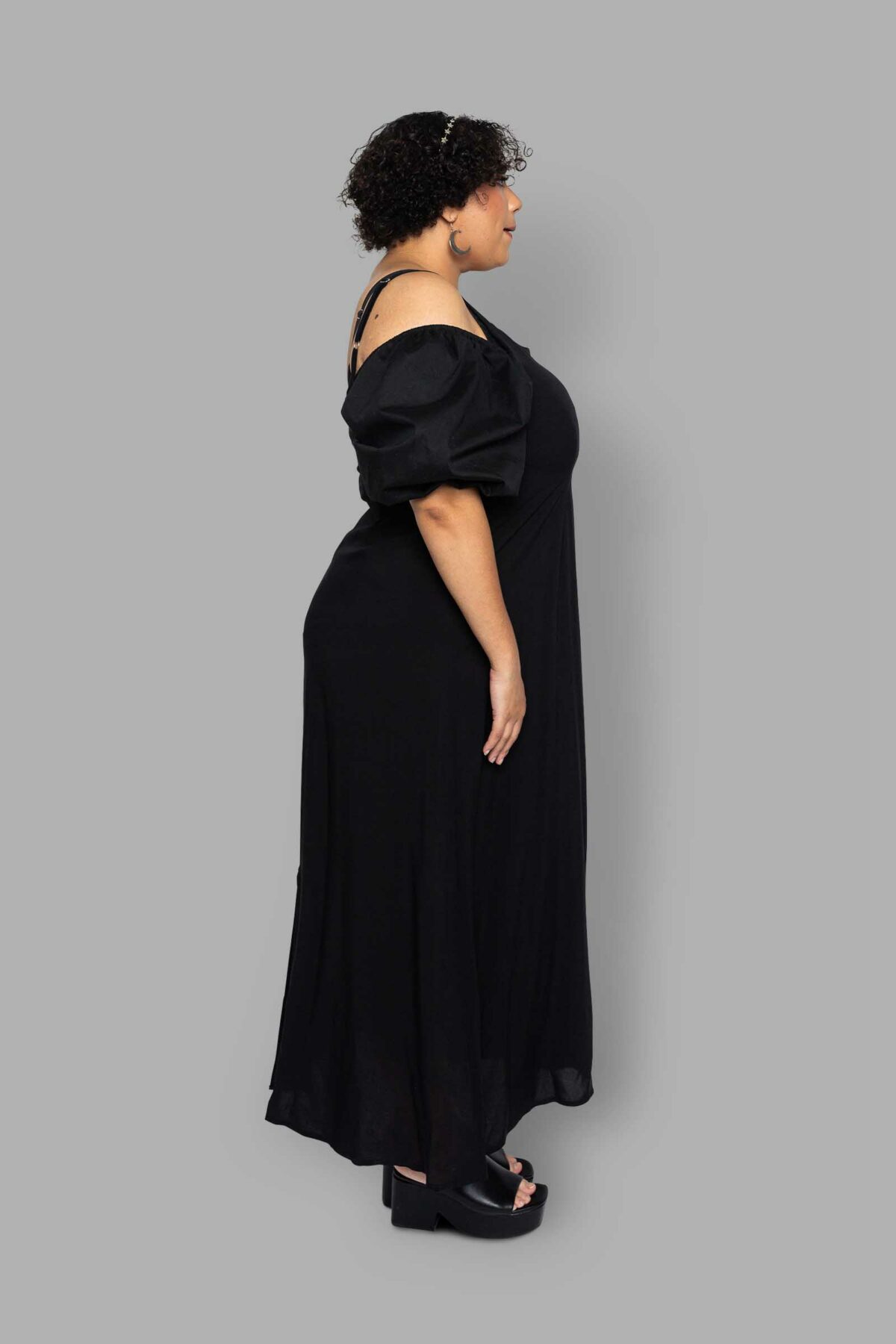 cosmic drifters black viscose maxi slip dress side plus size