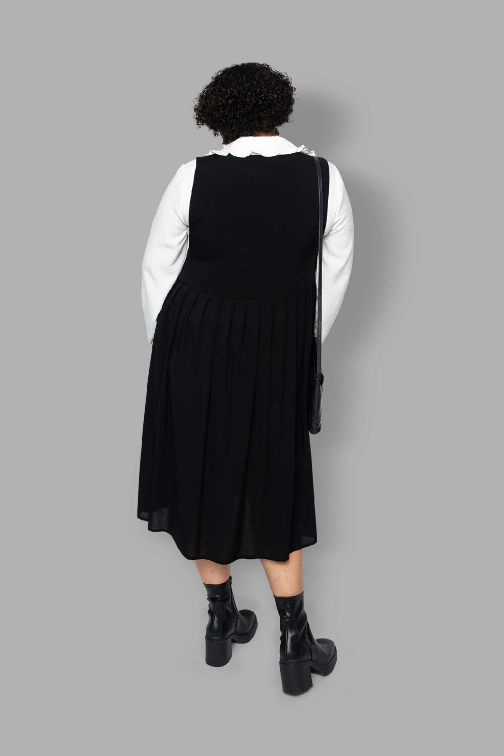 cosmic drifters black viscose midi pinafore dress back plus size