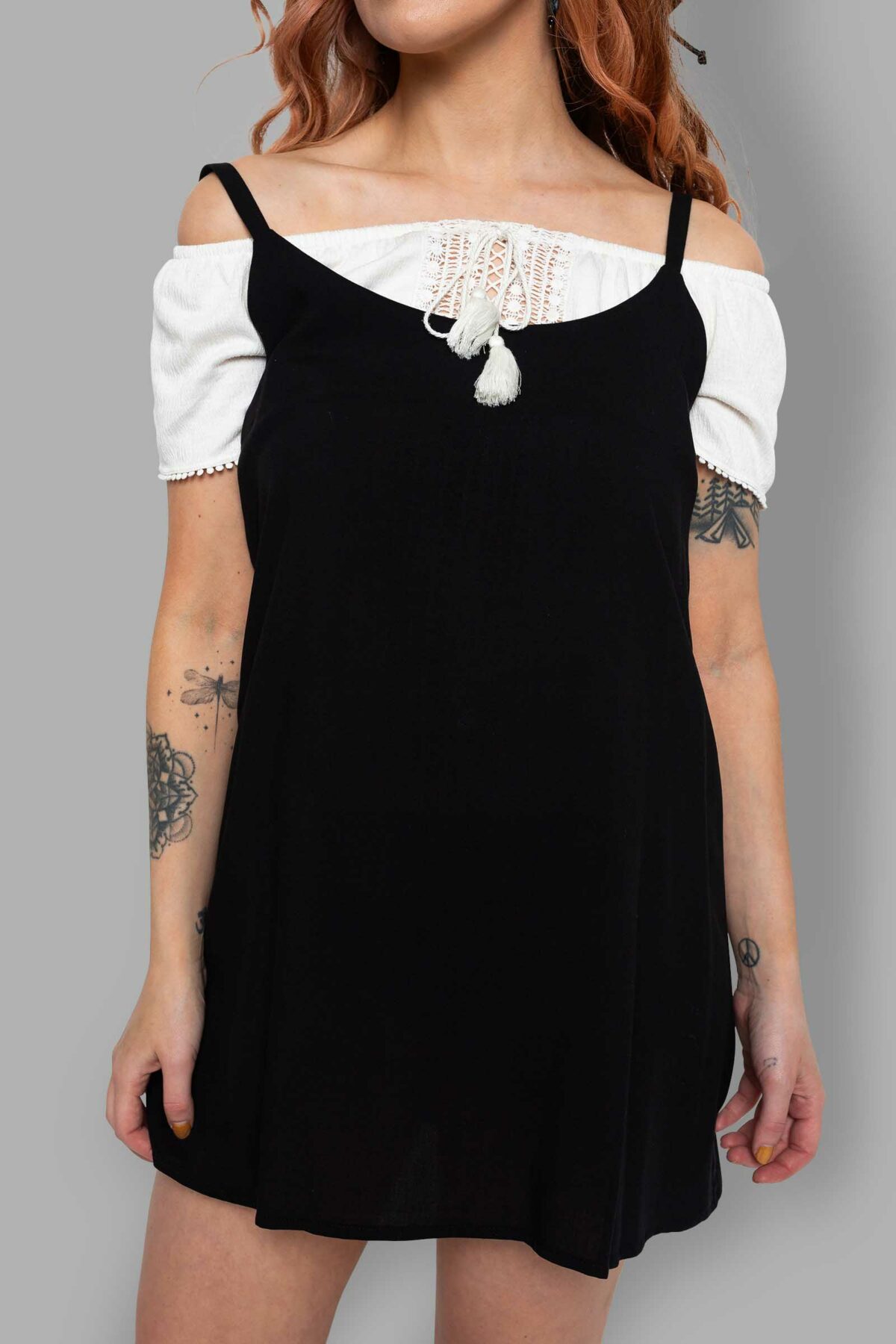 cosmic drifters black viscose scoop back slip dress close