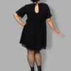 cosmic drifters black viscose short sleeved babydoll dress back plus size