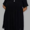 cosmic drifters black viscose short sleeved babydoll dress close plus size