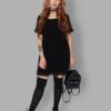 cosmic drifters black viscose short sleeved babydoll dress front