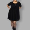 cosmic drifters black viscose short sleeved babydoll dress front plus size