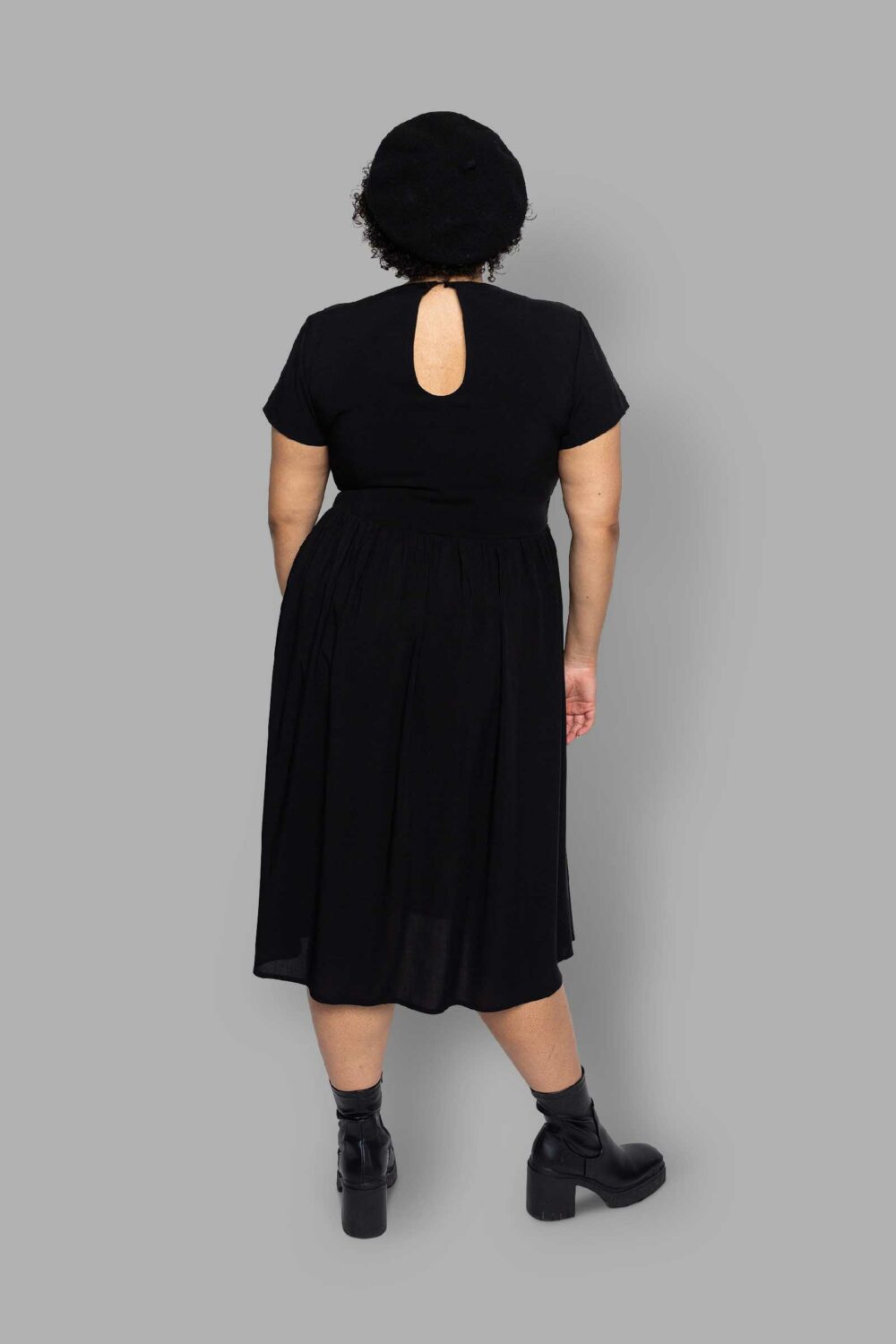 cosmic drifters black viscose slit thigh tea dress back plus size