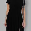 cosmic drifters black viscose slit thigh tea dress close