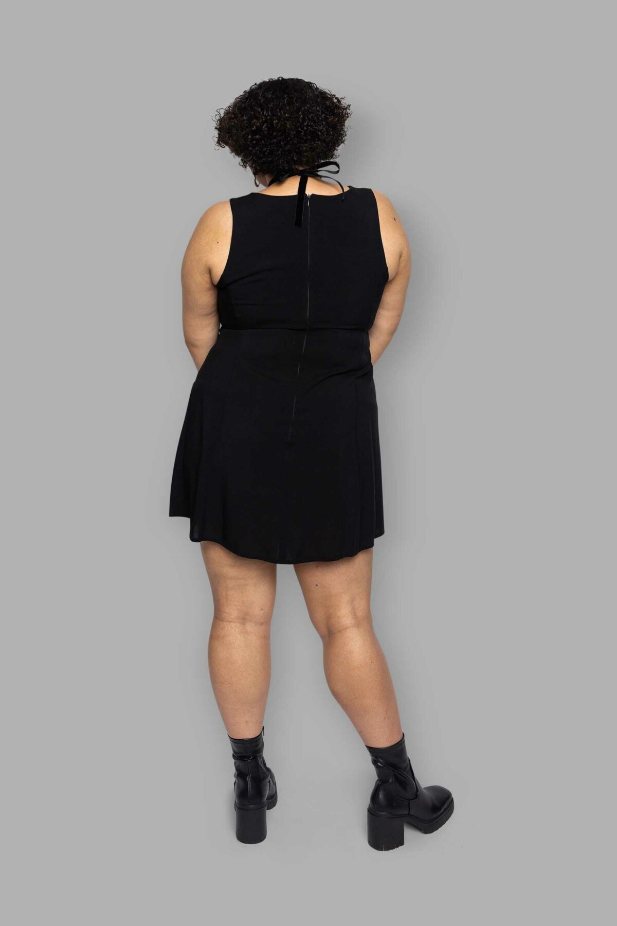 cosmic drifters black viscose thigh slit pinafore dress back plus size