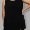 cosmic drifters black viscose thigh slit pinafore dress close plus size