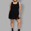 cosmic drifters black viscose thigh slit pinafore dress front plus size