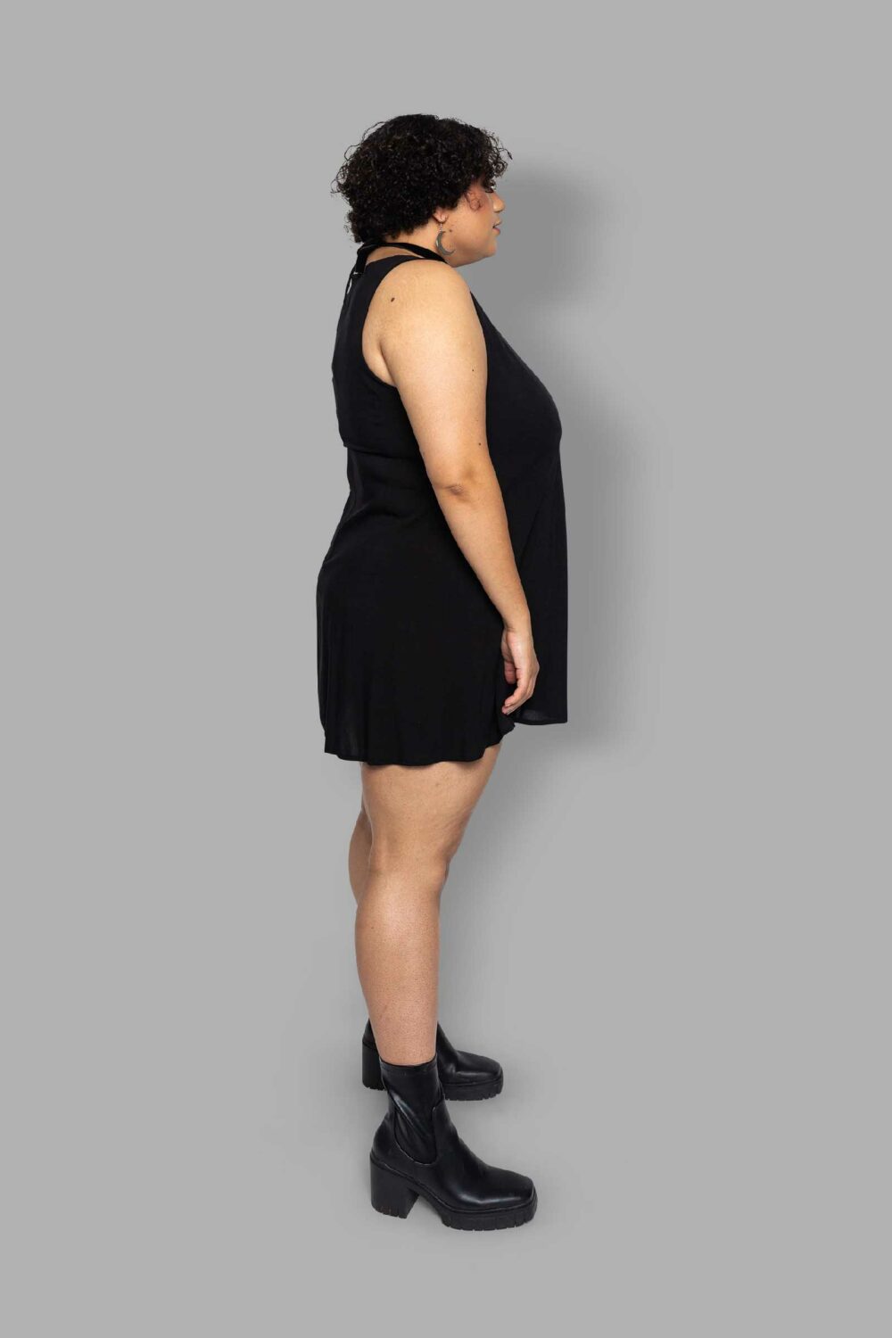 cosmic drifters black viscose thigh slit pinafore dress side plus size