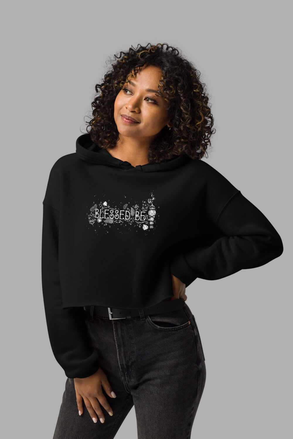 blessed be print crop hoodie