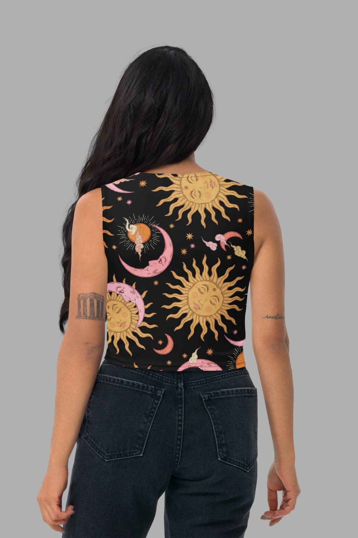 cosmic drifters celestial dreams print crop top back