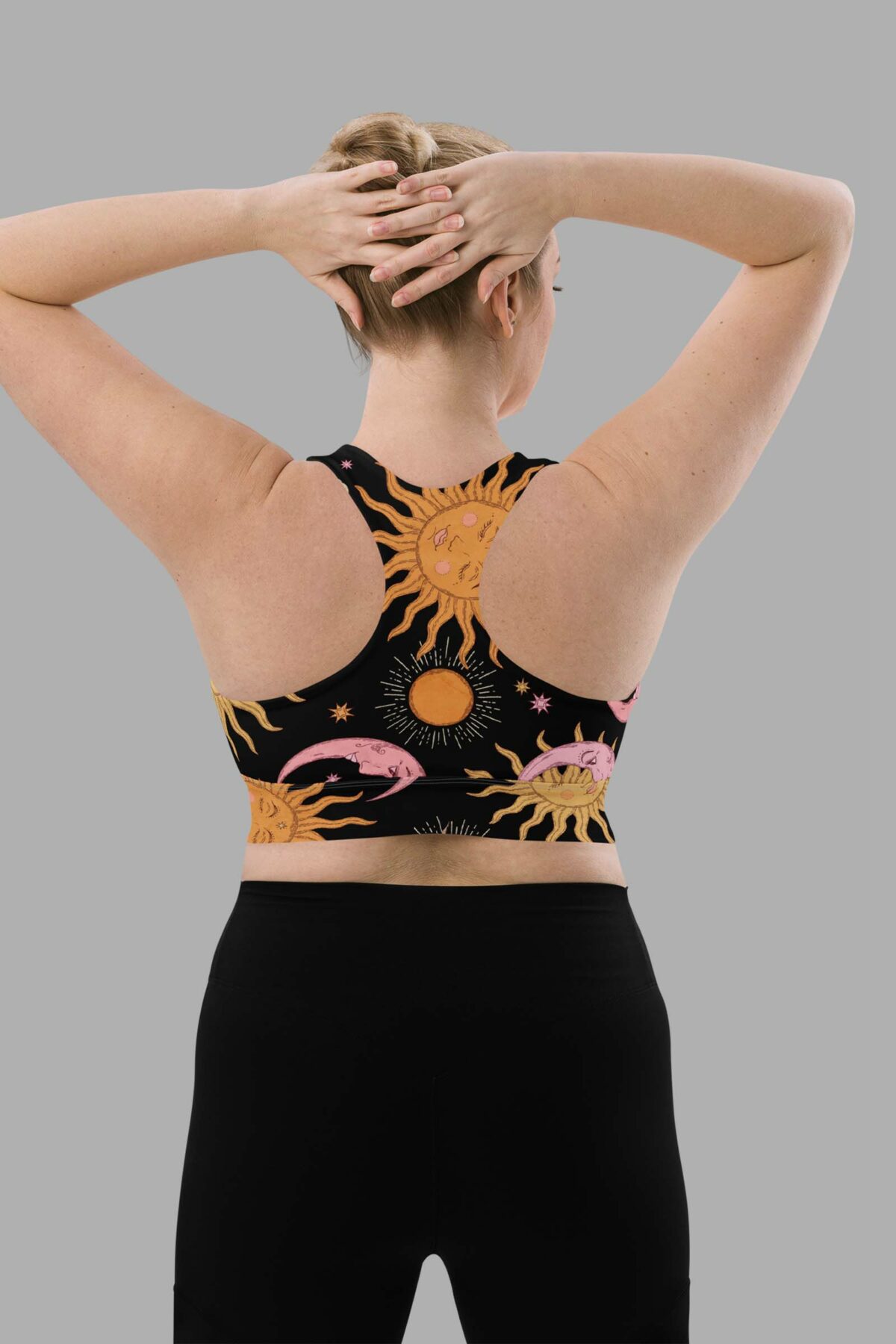 cosmic drifters celestial dreams print recycled longline sports bra back