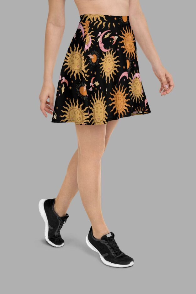 cosmic drifters celestial dreams print skater skirt side