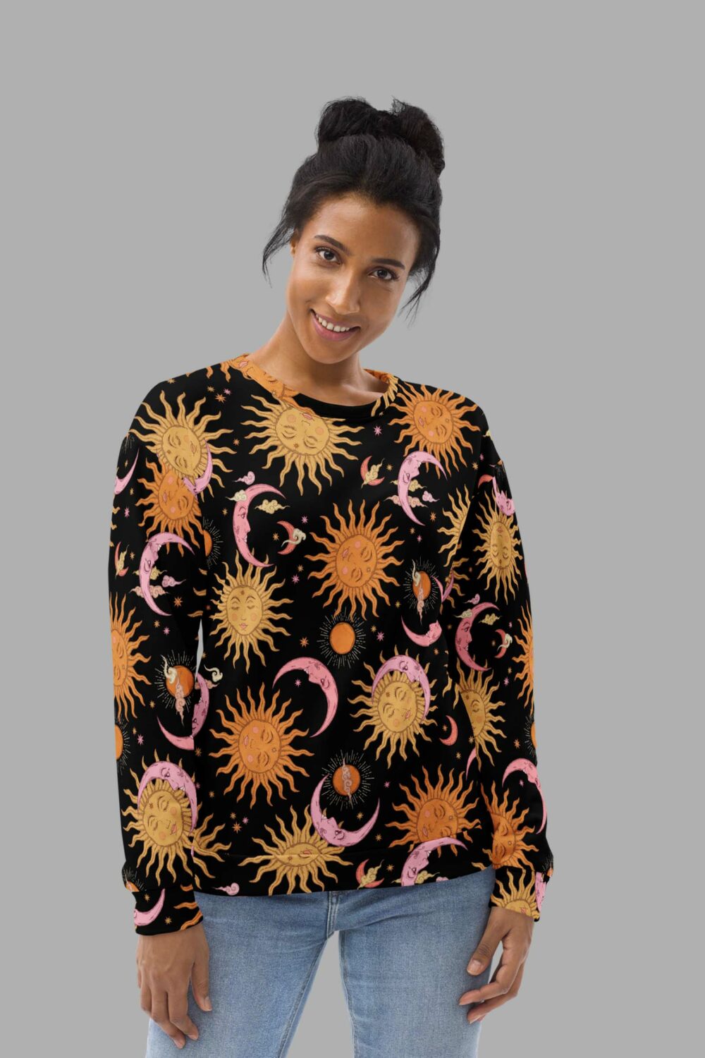 cosmic drifters celestial dreams print sweater front