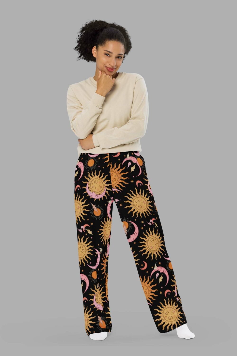 cosmic drifters celestial dreams print unisex wide leg pants front