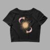 cosmic drifters celestial dreams print womens crop tee black front