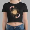 cosmic drifters celestial dreams print womens crop tee black front 2