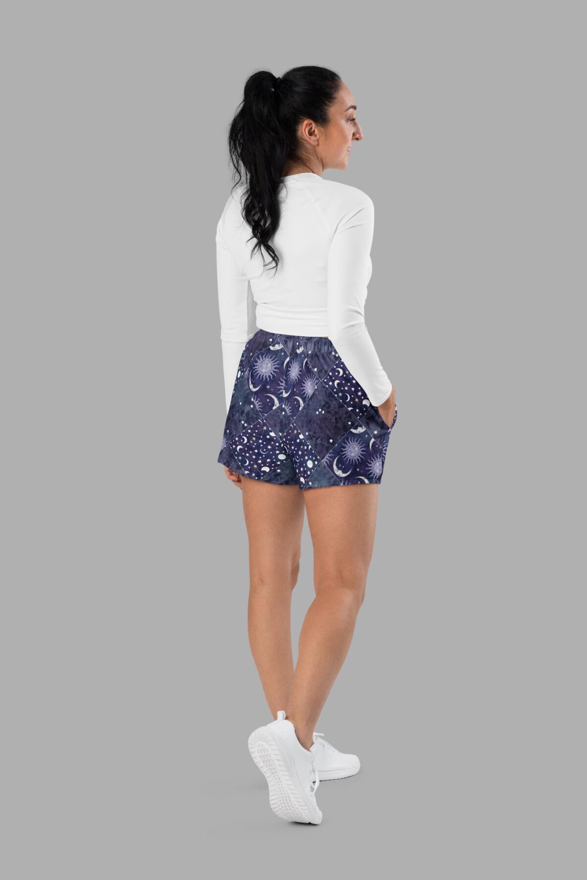 cosmic drifters celestial patchwork athletic shorts back