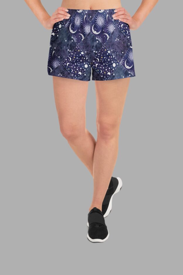 celestial patchwork print unisex athletic shorts