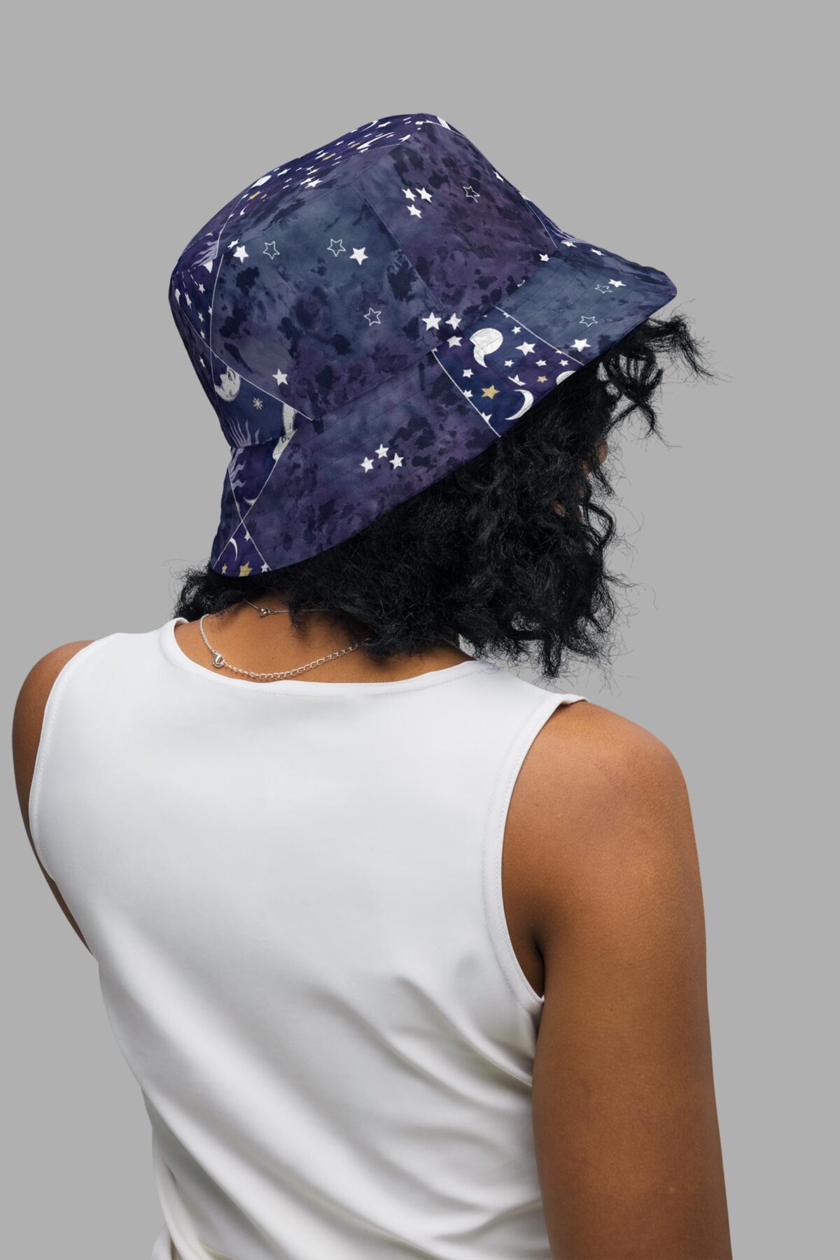 cosmic drifters celestial patchwork bucket hat back
