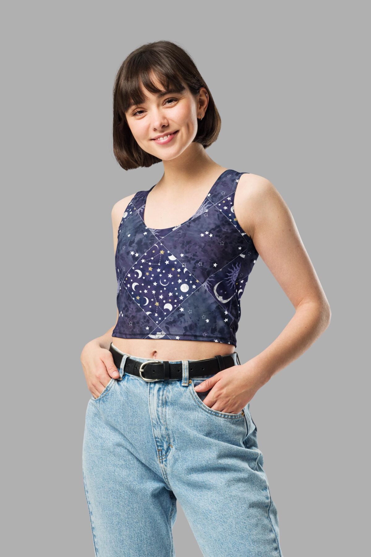 cosmic drifters celestial patchwork crop top front2