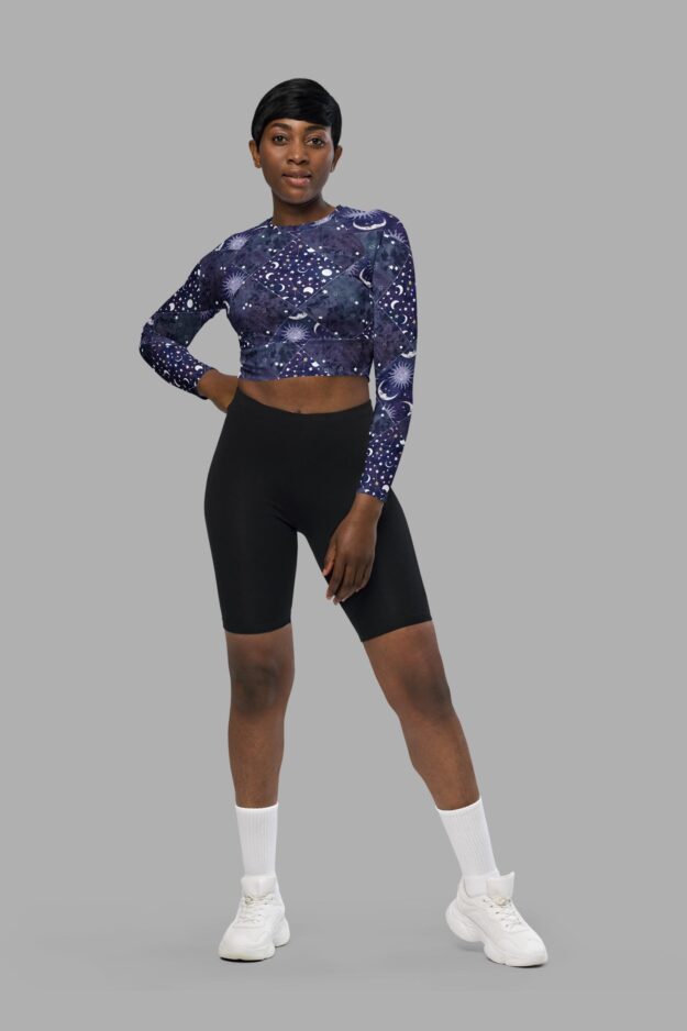 cosmic drifters celestial patchwork long sleeved crop top