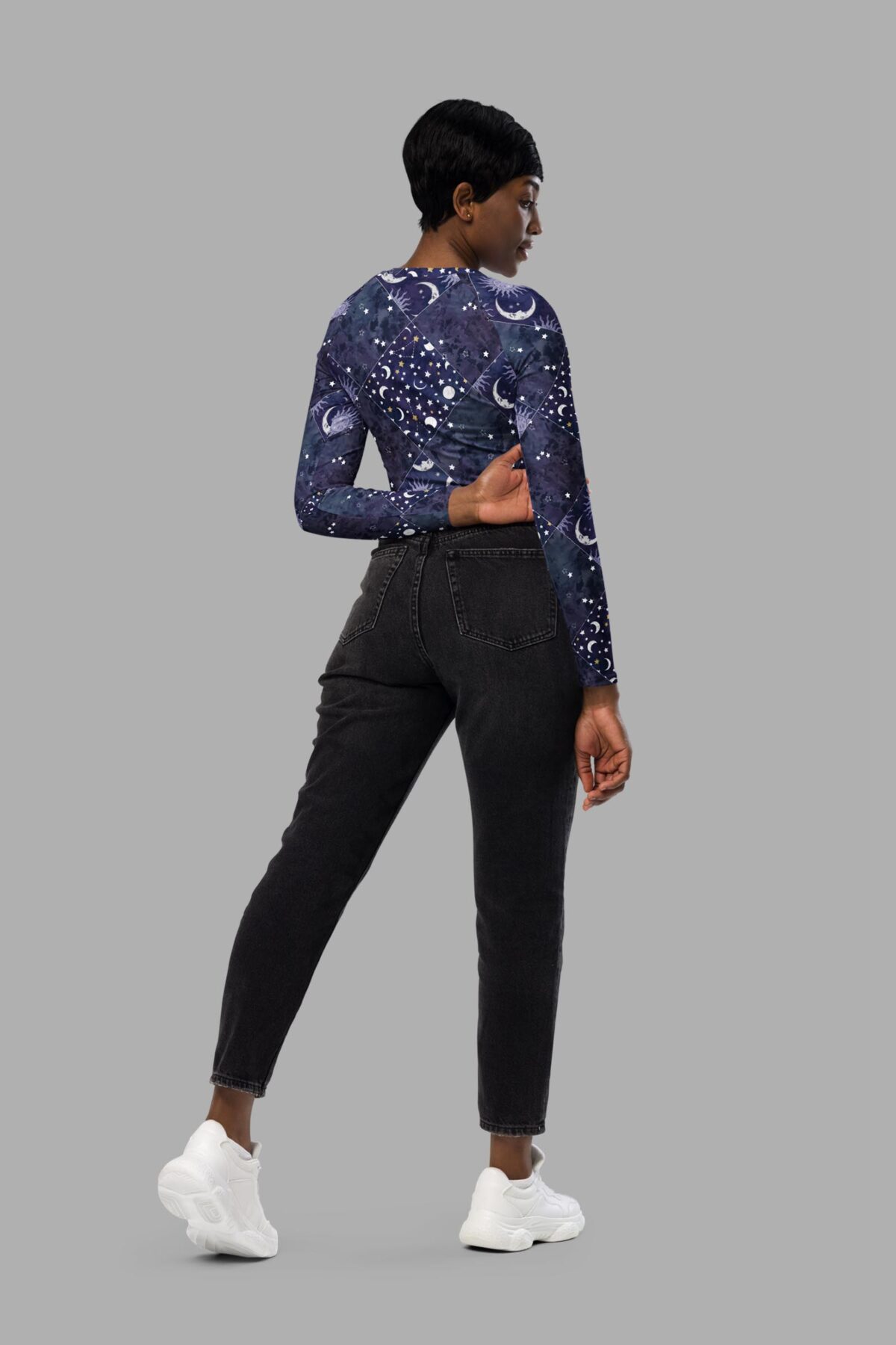 cosmic drifters celestial patchwork long sleeved crop top back