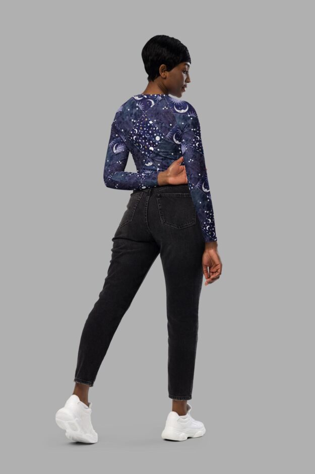 cosmic drifters celestial patchwork long sleeved crop top back