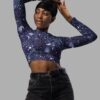 cosmic drifters celestial patchwork long sleeved crop top front