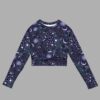 cosmic drifters celestial patchwork long sleeved crop top front2