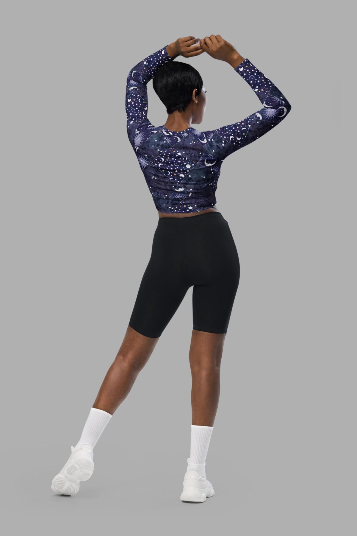 cosmic drifters celestial patchwork long sleeved crop top side