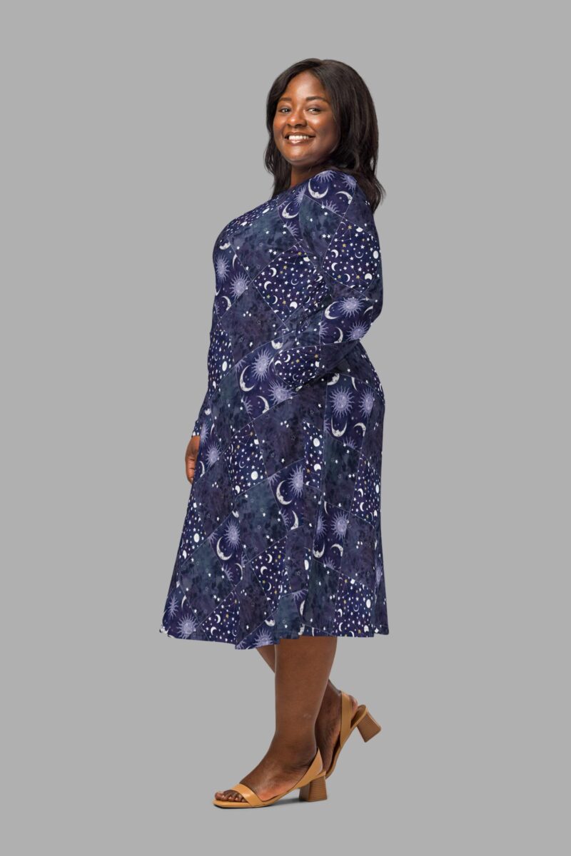 cosmic drifters celestial patchwork midi dress side