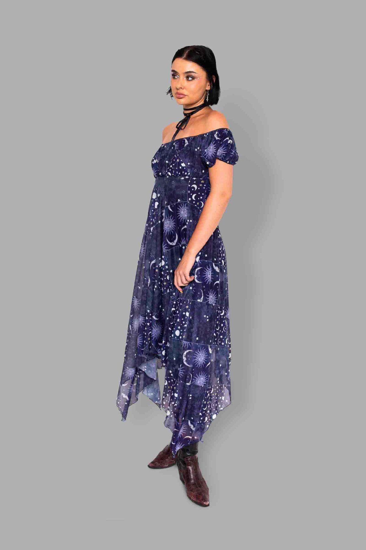 cosmic drifters celestial patchwork print mesh dress side3