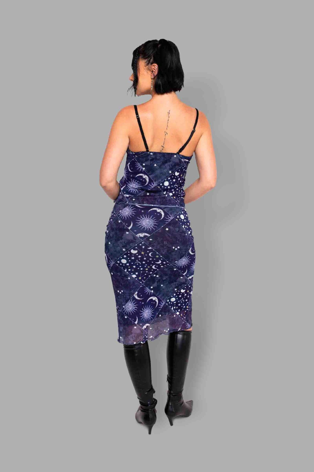 cosmic drifters celestial patchwork print mesh top skirt back2