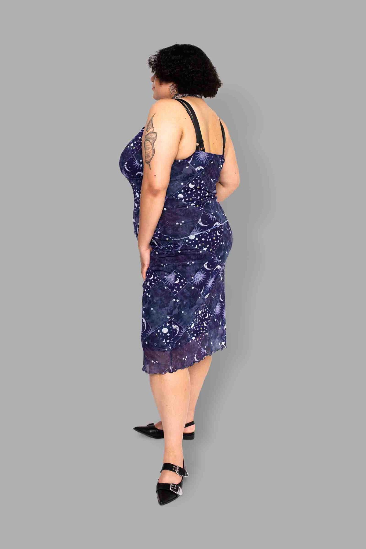 cosmic drifters celestial patchwork print mesh top skirt side