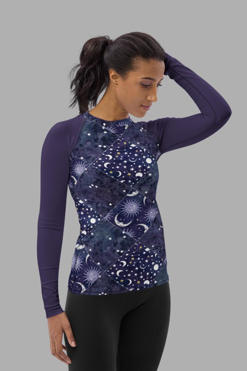 cosmic drifters celestial patchwork print rash guard side