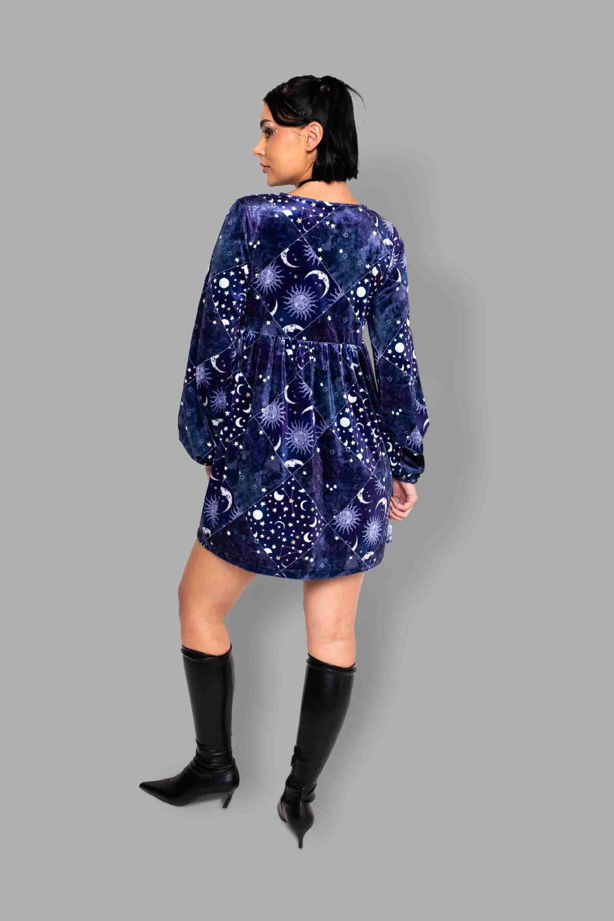 cosmic drifters celestial patchwork print velvet dress back