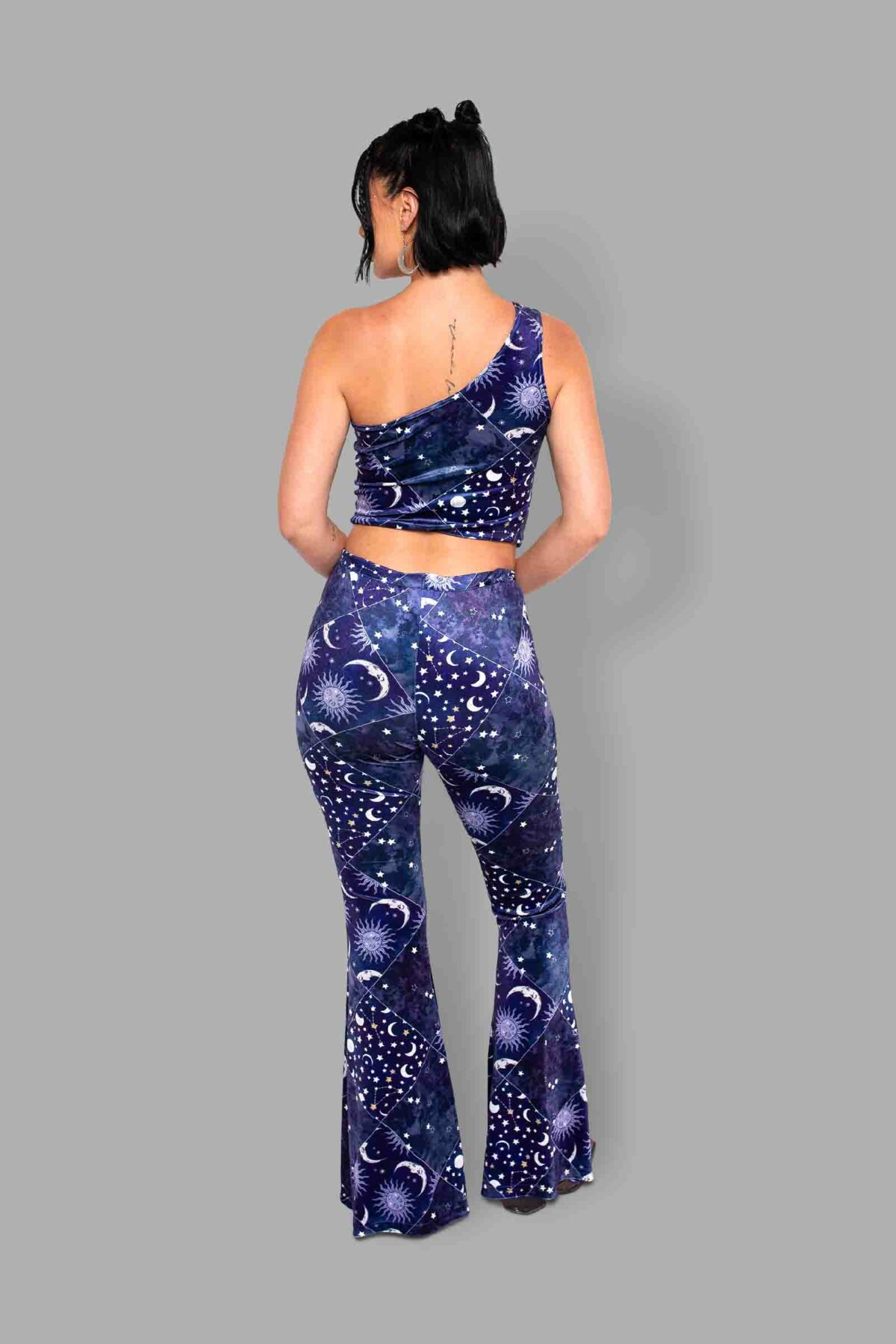 cosmic drifters celestial patchwork print velvet flares back2