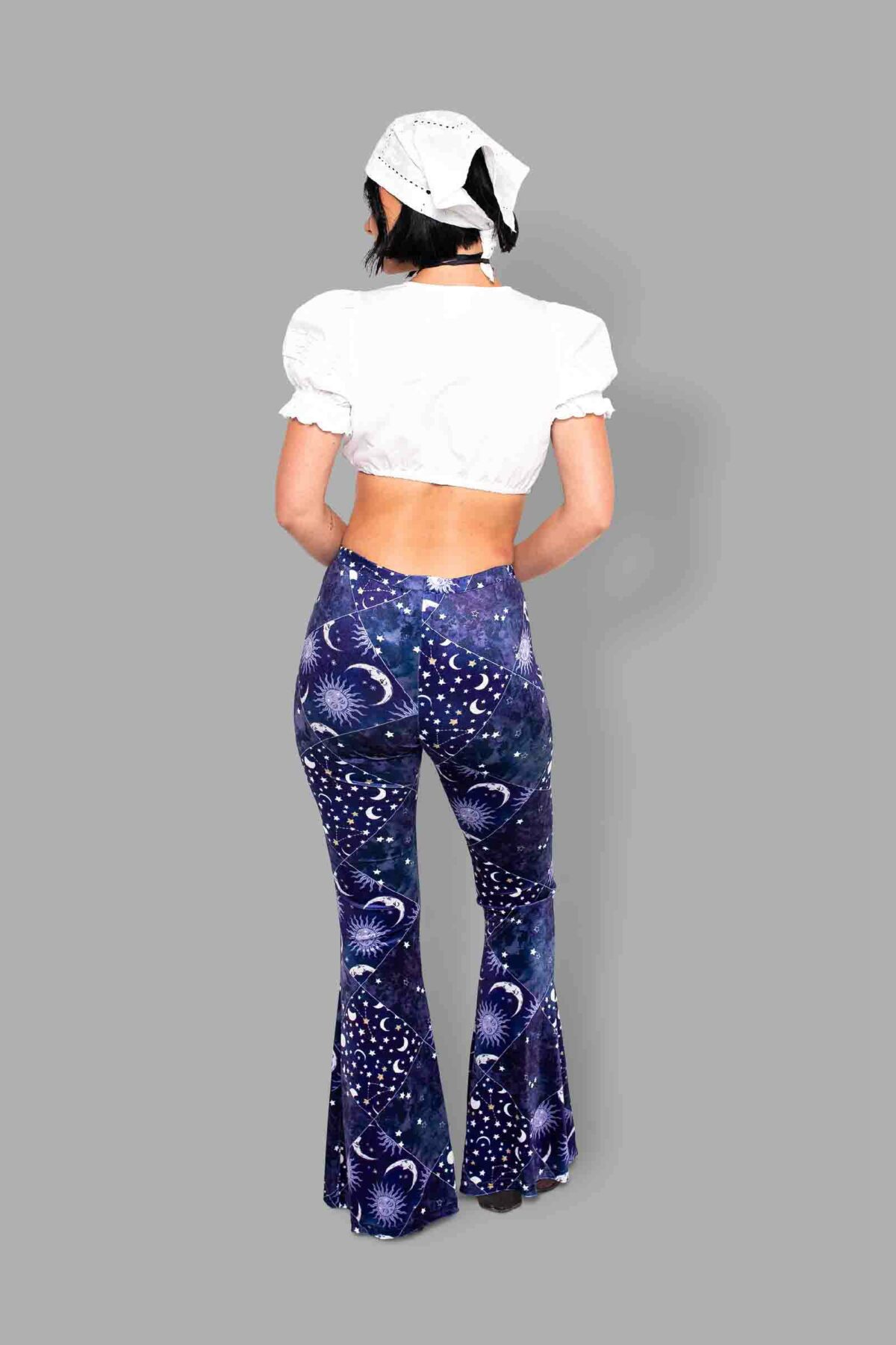 cosmic drifters celestial patchwork print velvet flares back3