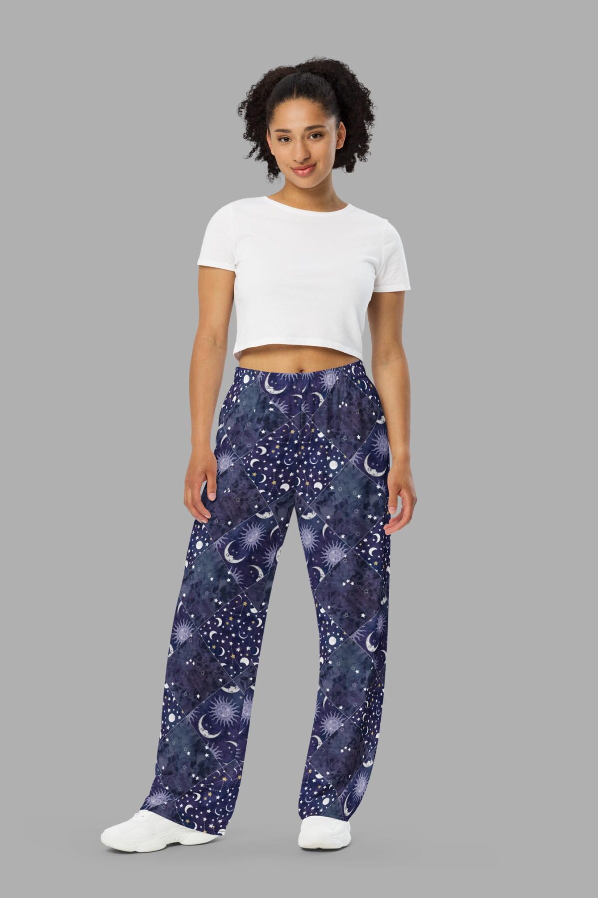 cosmic drifters celestial patchwork wide leg pants front